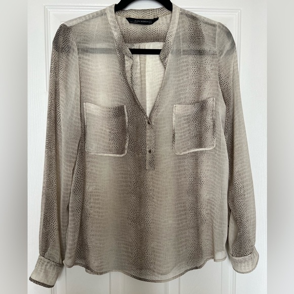Zara Sheer Snake Skin Print V Neck Blouse Size S - Picture 1 of 6